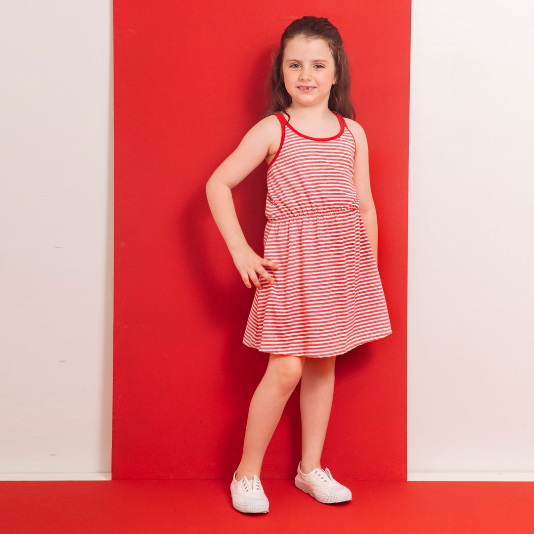 Vestido tirante cruzado rayas rojas