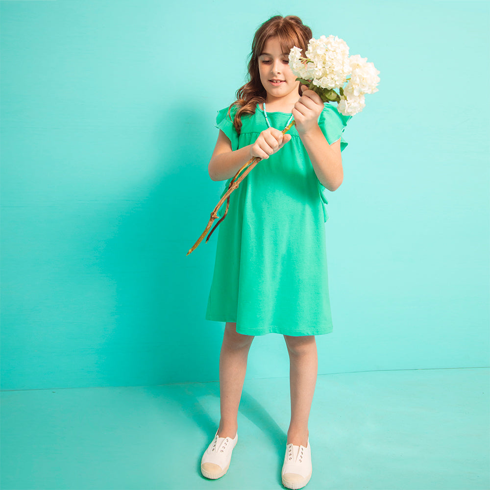 Vestido volados jersey verde