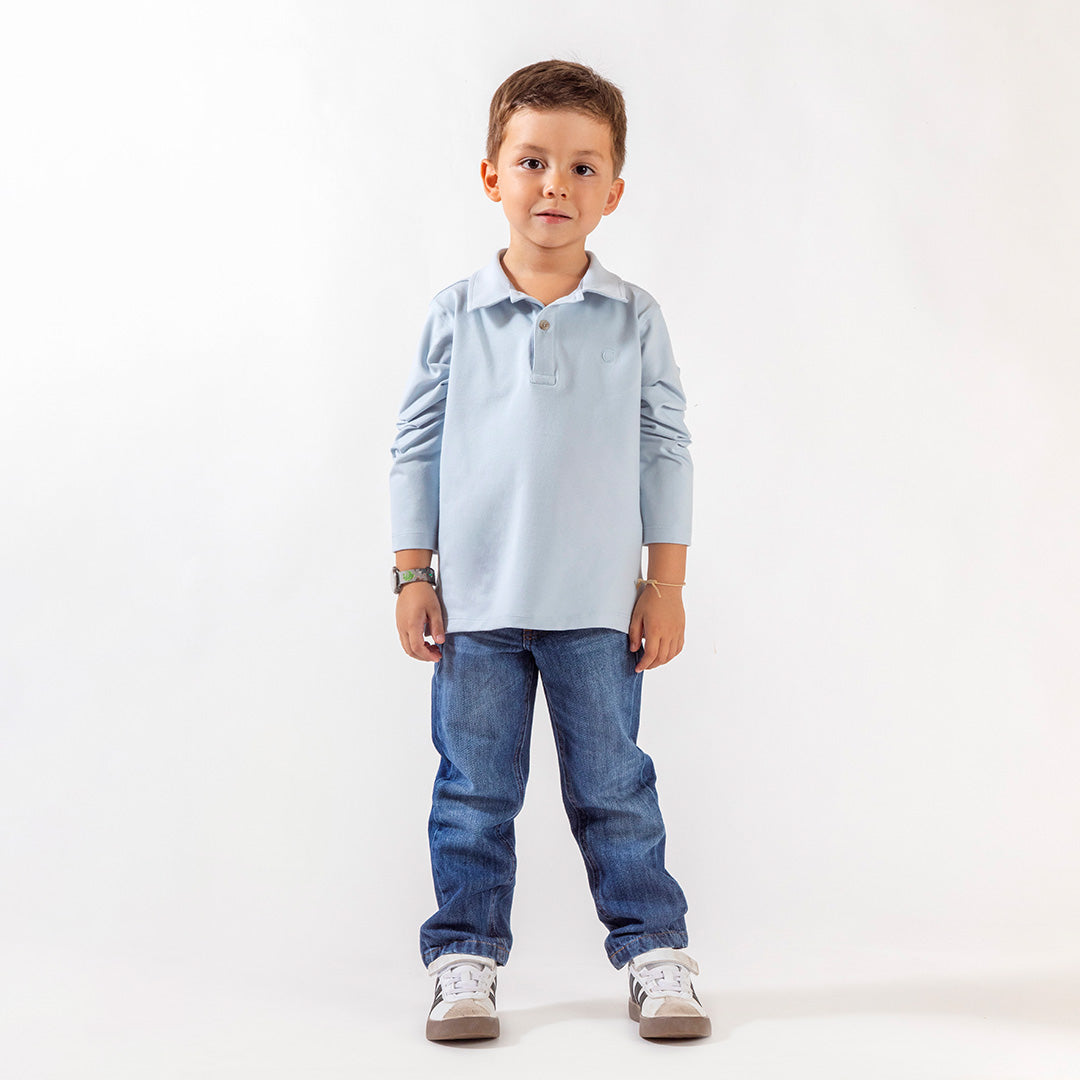 Remera Polo Manga Larga Celeste