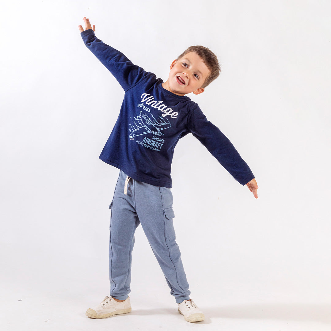 Remera Manga Larga Varón Aircraft Azul Marino