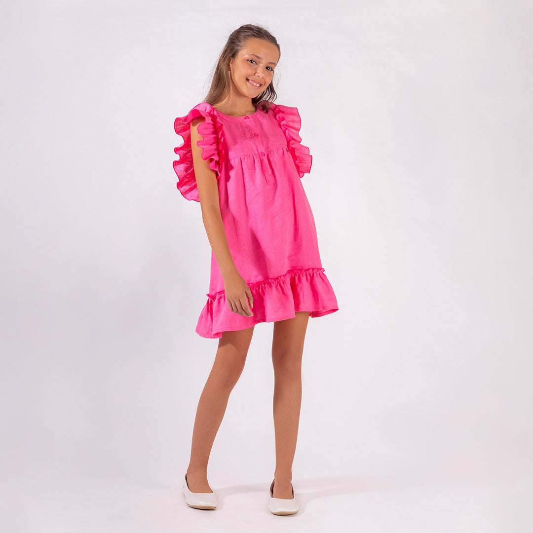 Vestido Ines Lino Rosa
