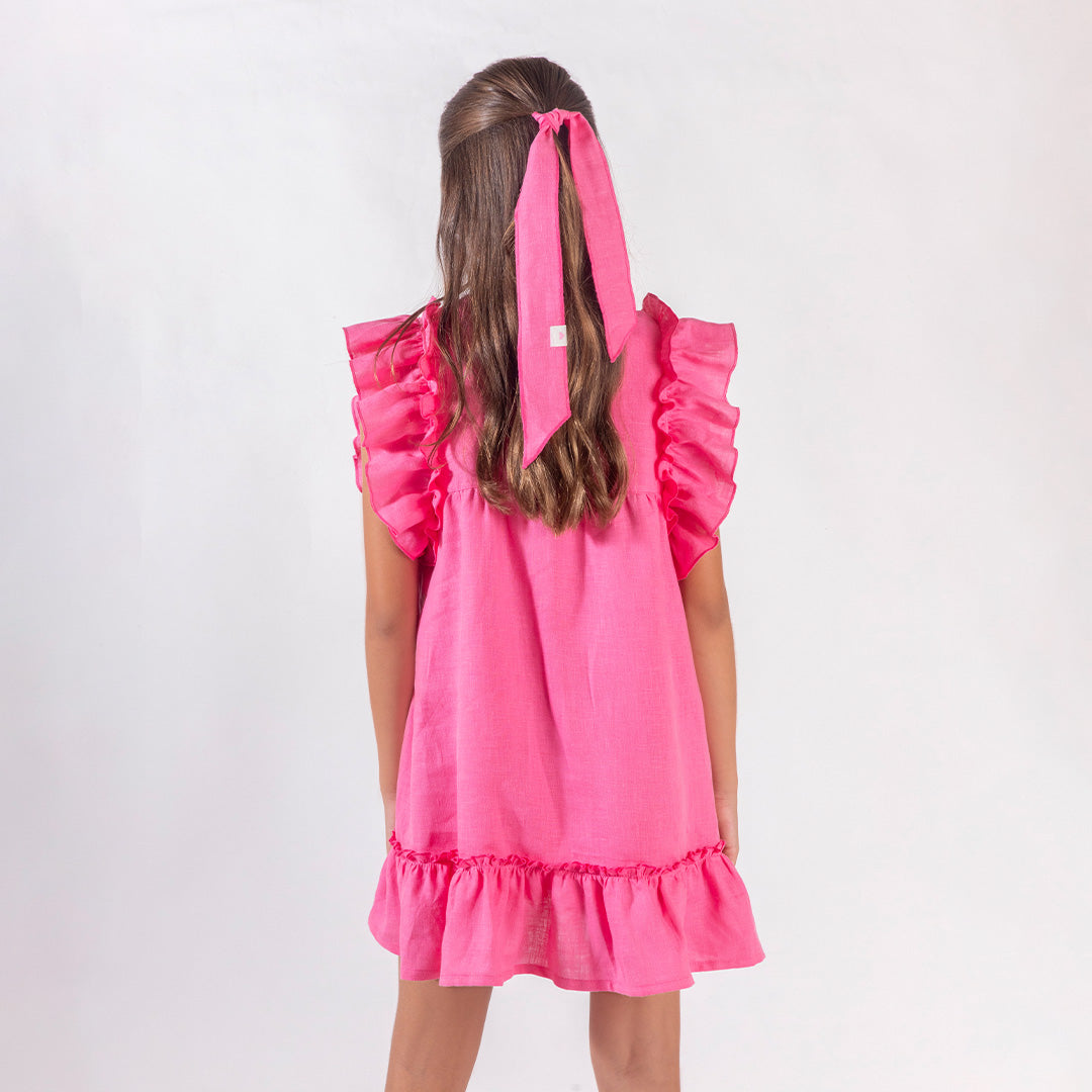 Vestido Ines Lino Rosa