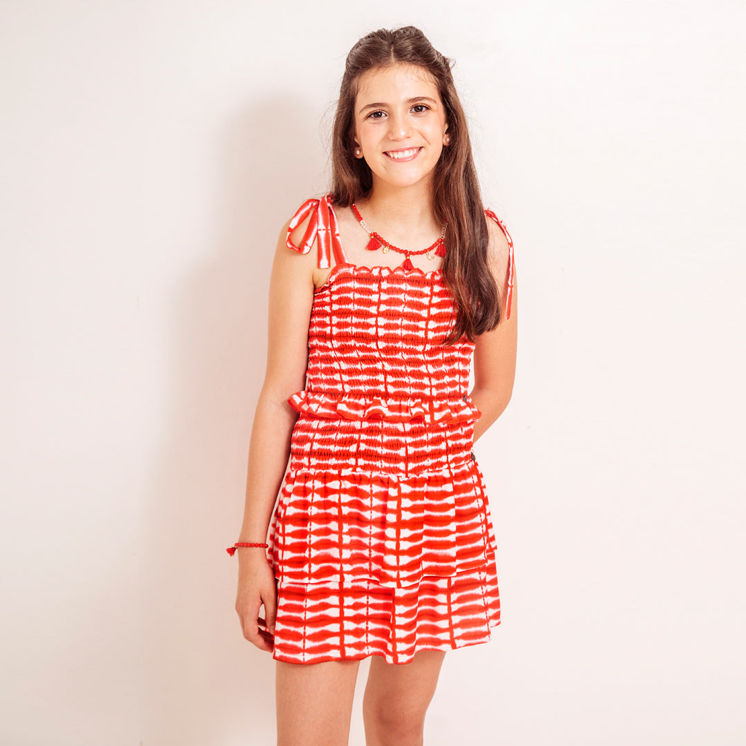 Short pollera engomada batik rojo