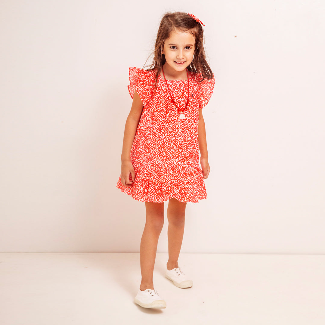 Vestido Canesu hojas rojas