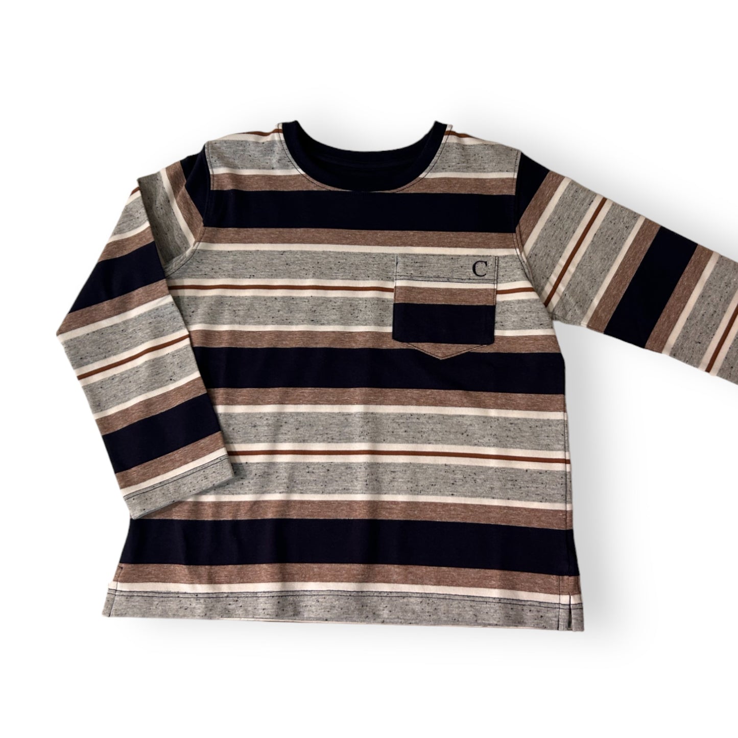 Remera rayas azul y gris mangas largas