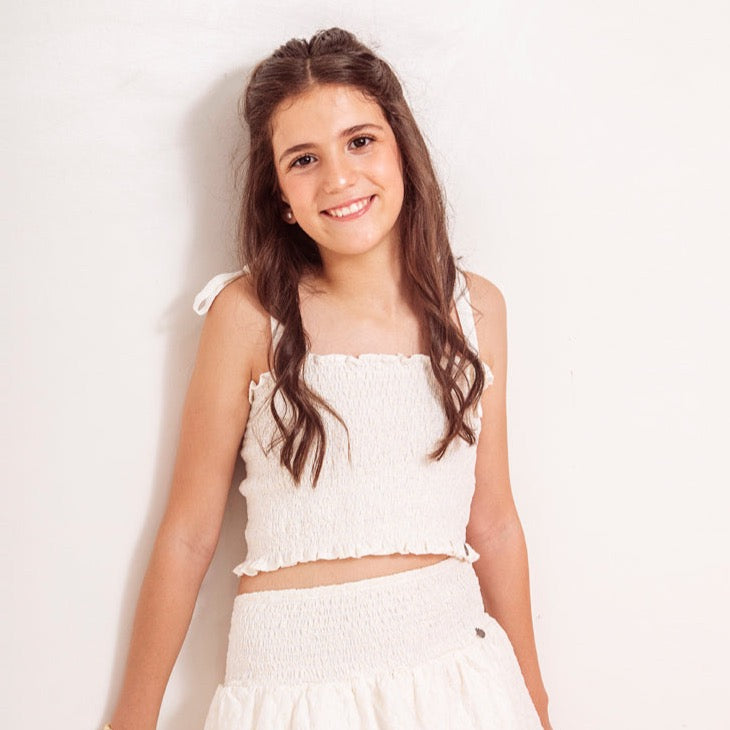 Top Engomada broderie natural