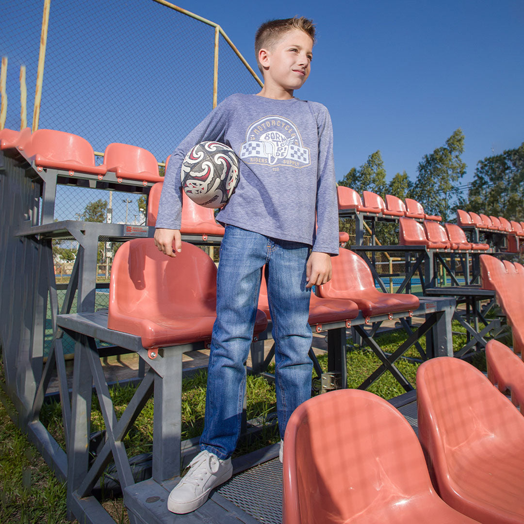 Remera motorcycle vintage azul mangas largas