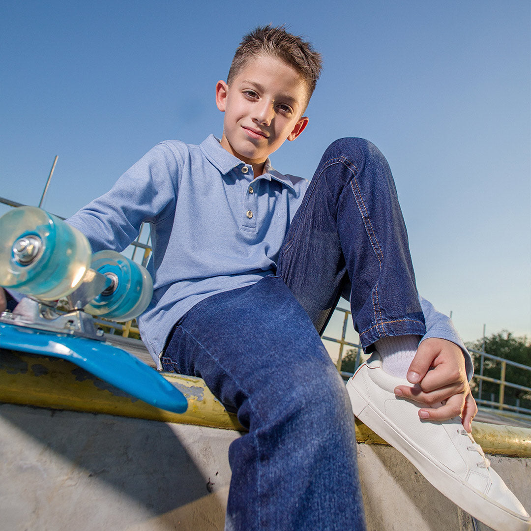 Remera polo pique celeste mangas largas