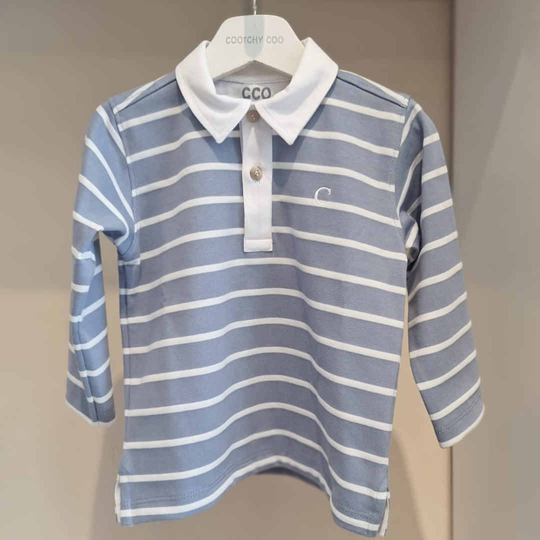 Remera Polo Manga Larga Rayas Celeste