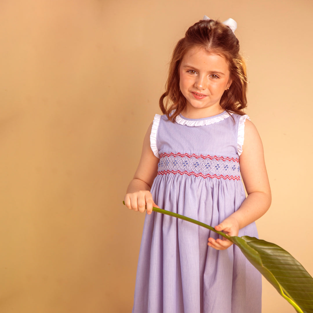 Vestido punto smock mil rayas azul