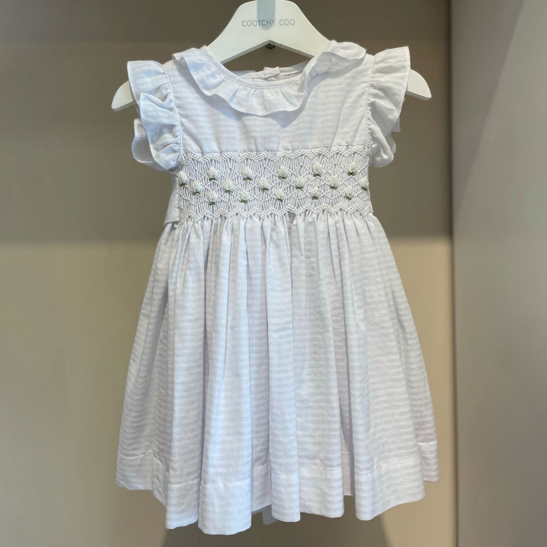 Vestido punto smock mil rayas blanco