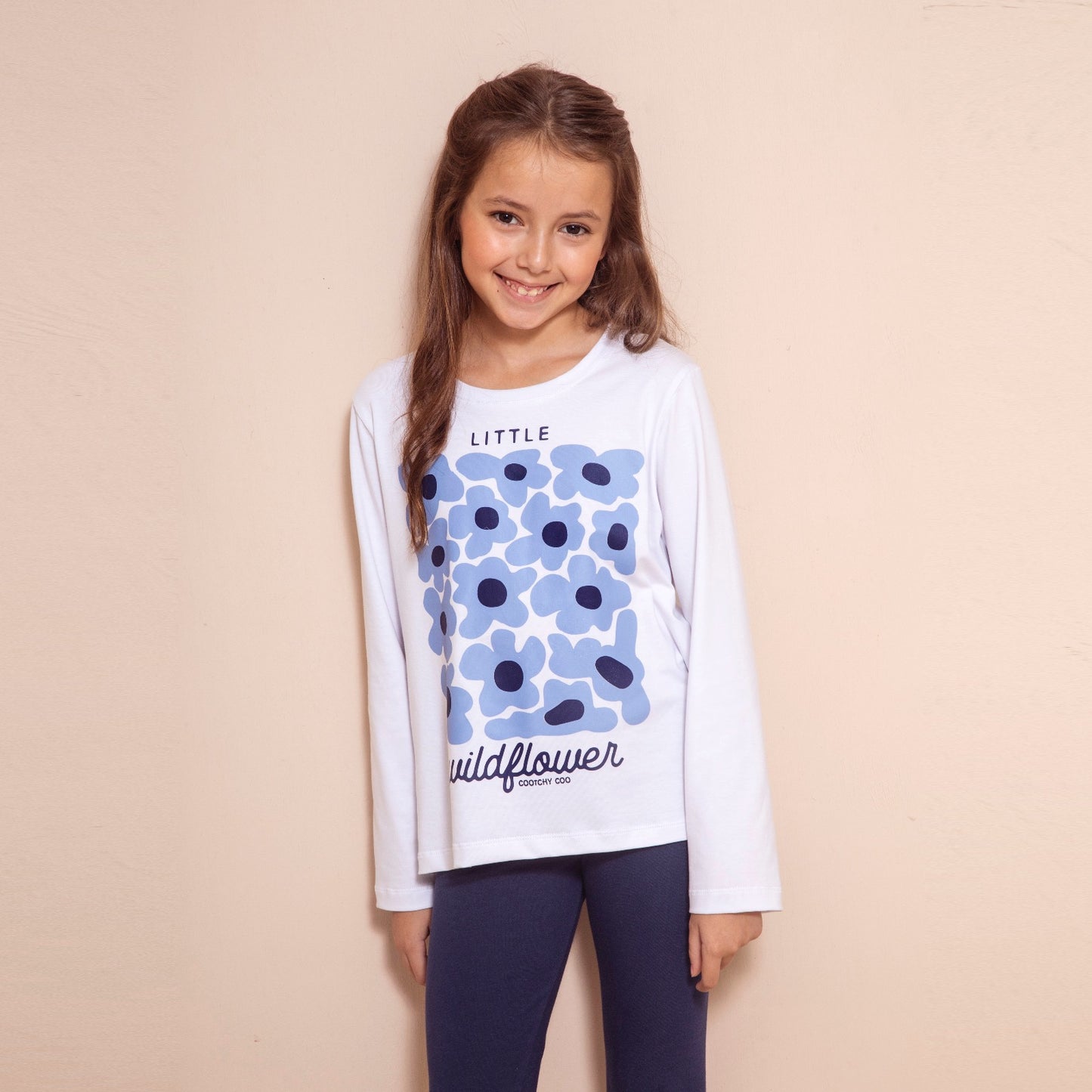 Remera Blanca Flores Azul