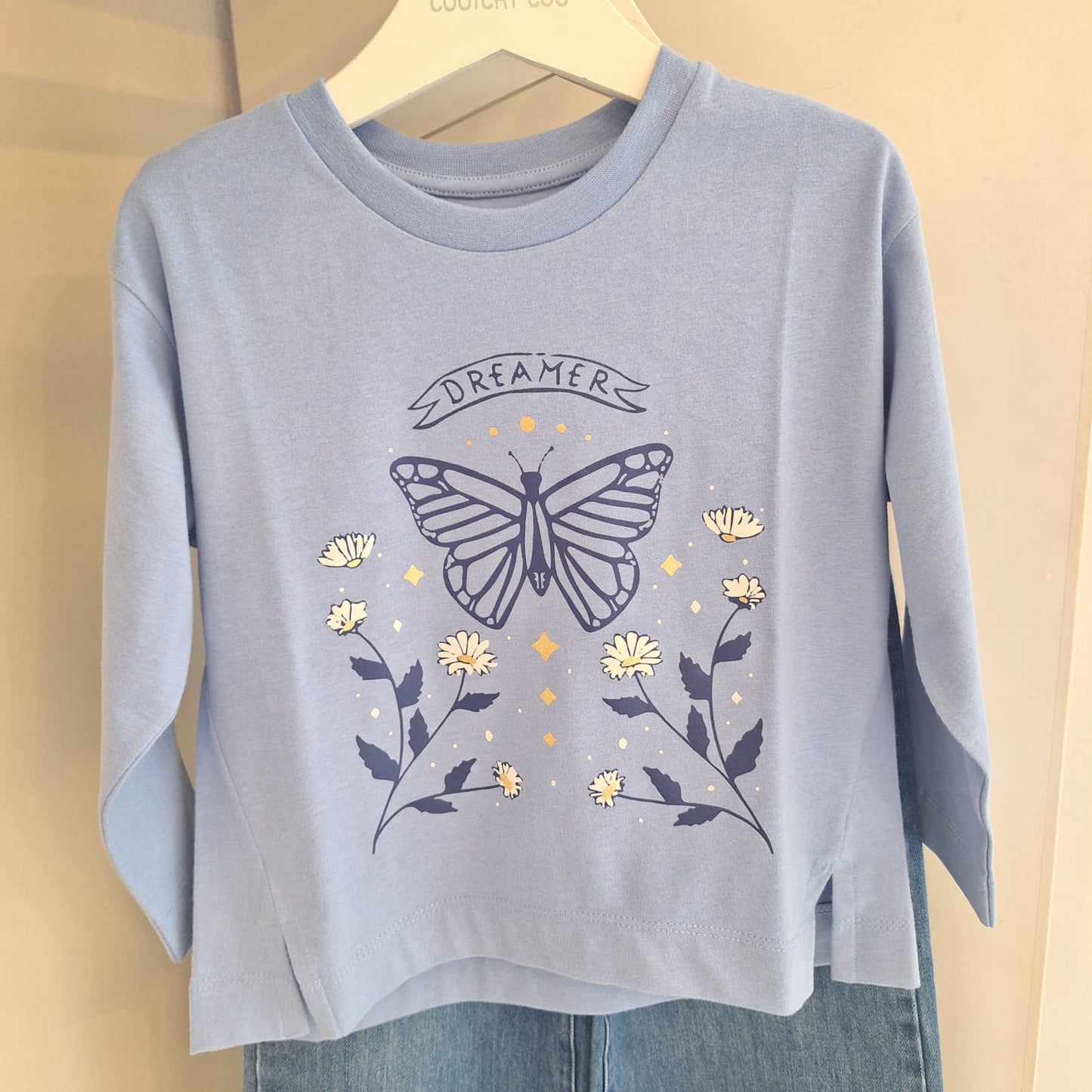 Remera Frutas Mariposa Celeste Manga Larga