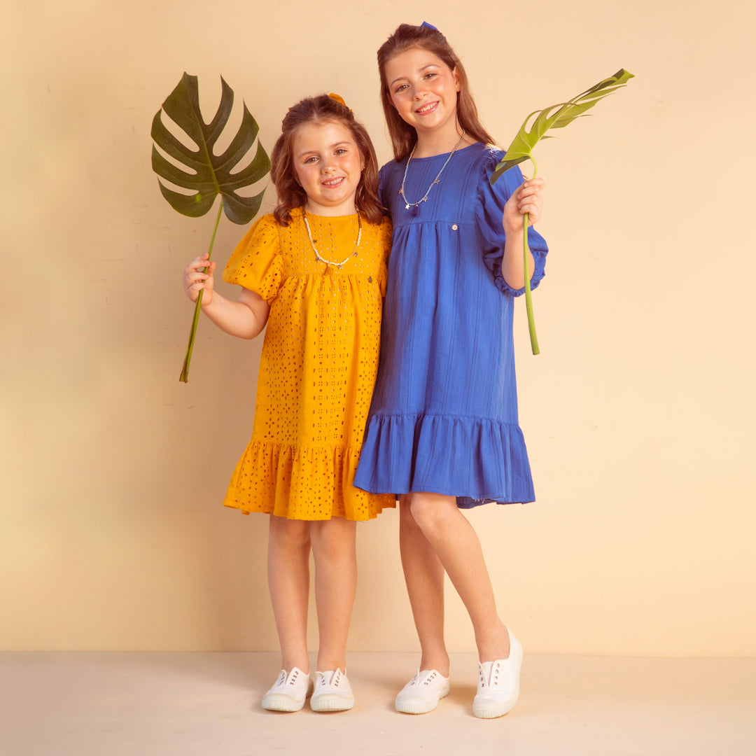 Vestido Marta con manga abullonada ocre