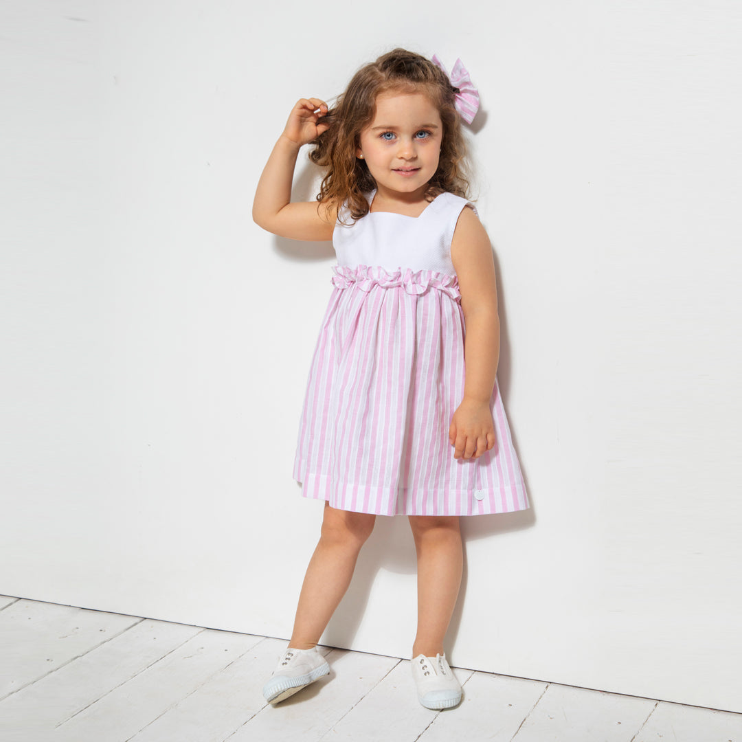 Vestido nido blanco/rayas rosa
