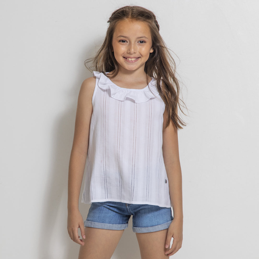 Blusa volado jacquar blanco