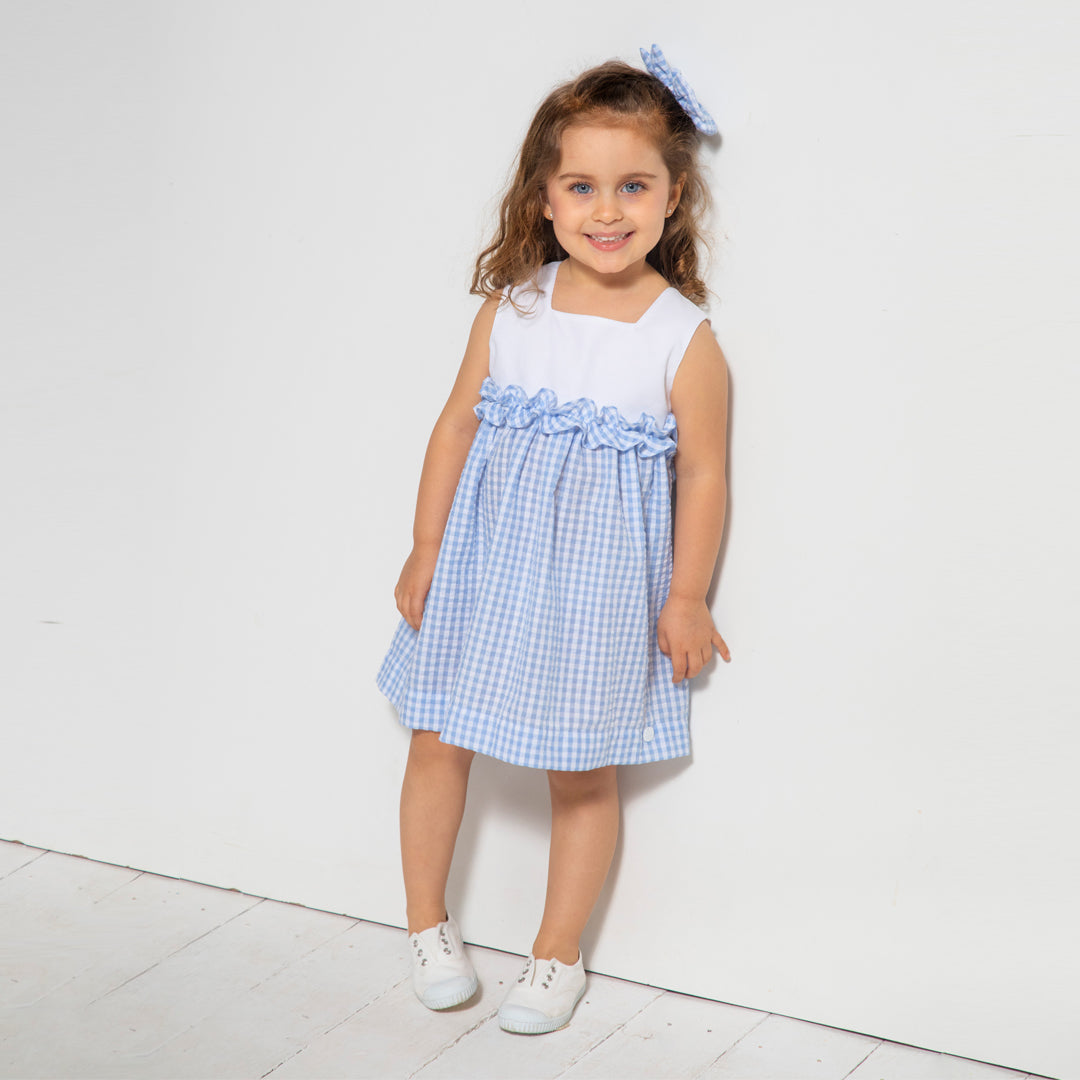 Vestido nido blanco/vichy celeste