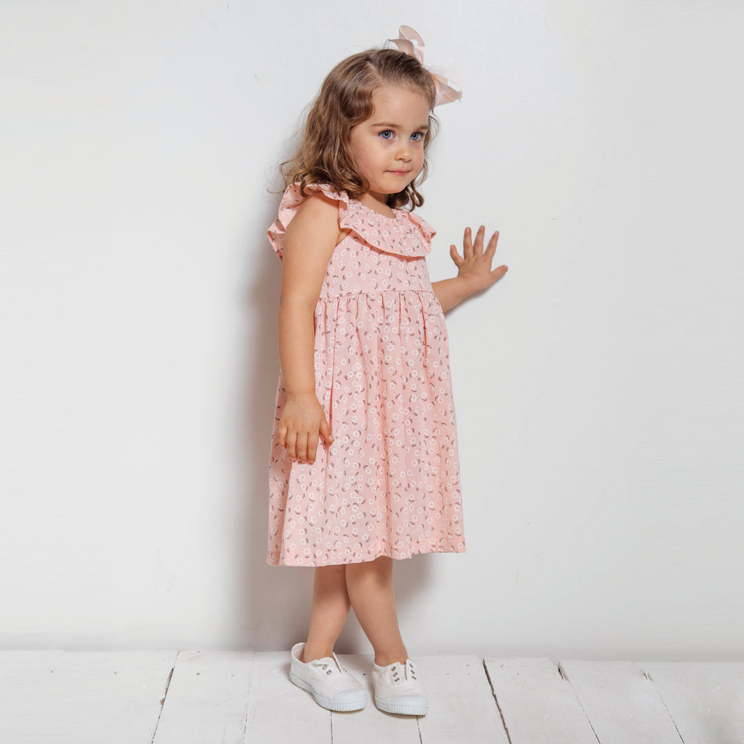 Vestido volados flores salmon