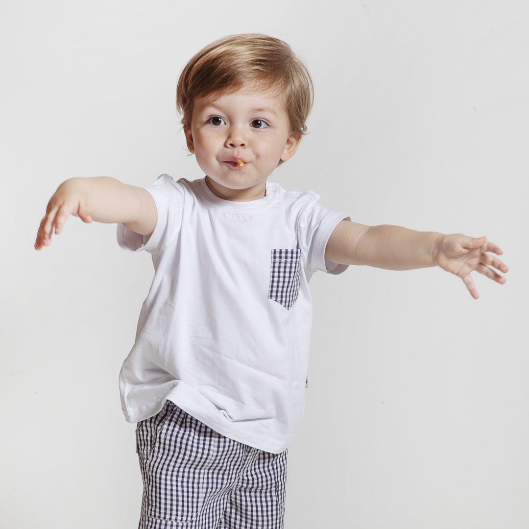 Remera bebe c/bolsillo vichy azul MC