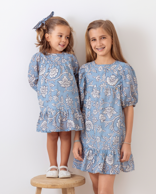 Vestido Azucena Flores Azul Vintage