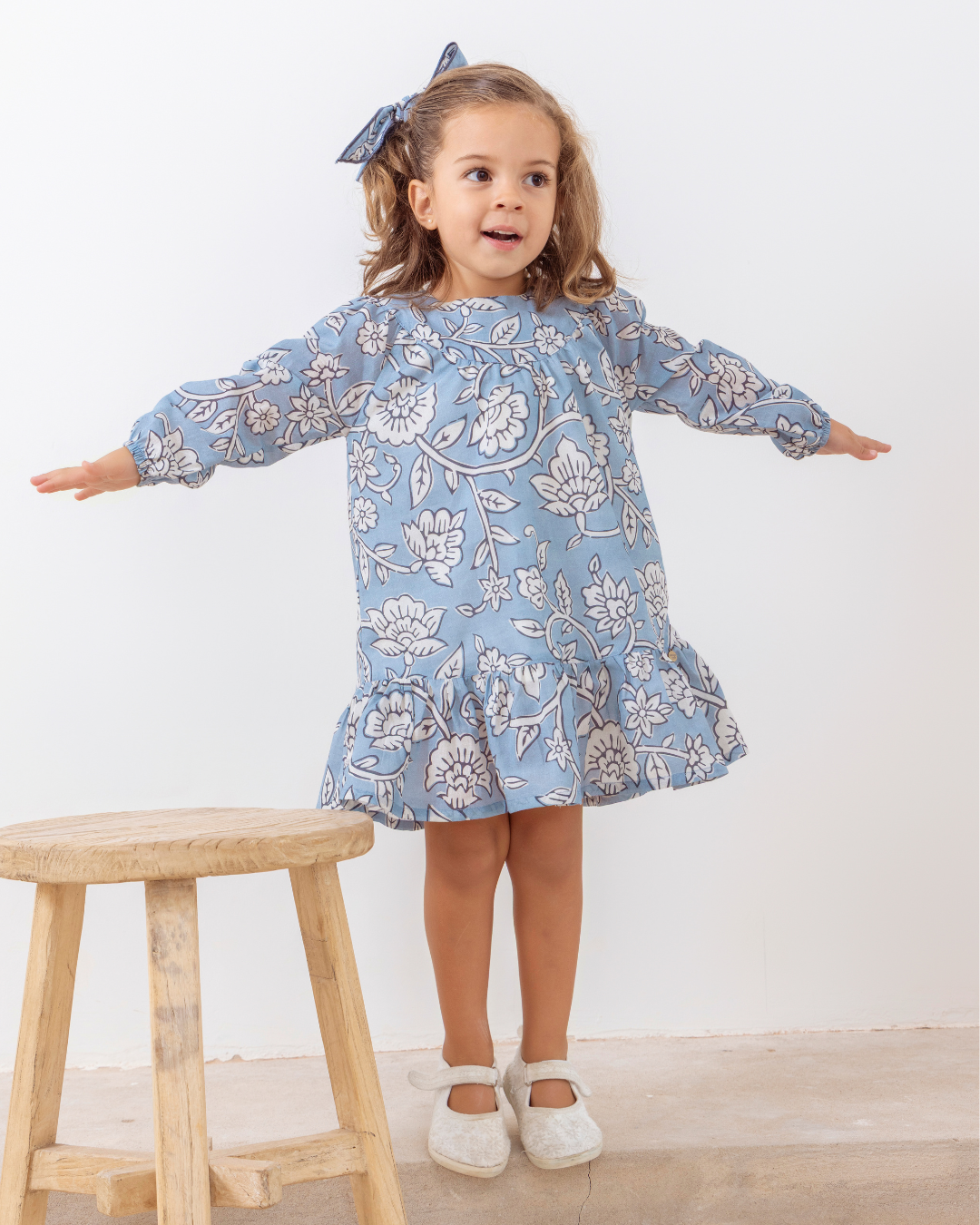 Vestido Azucena Flores Azul Vintage