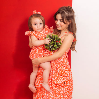 Vestido engomado flores rojas