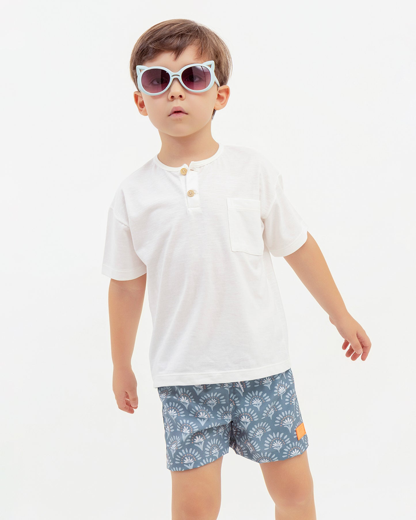 Short De Baño Flores Petroleo