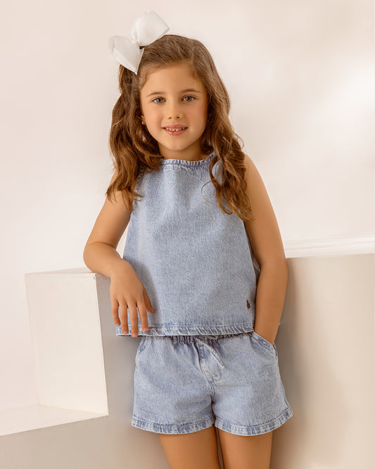 Blusa Pao Denim Celeste