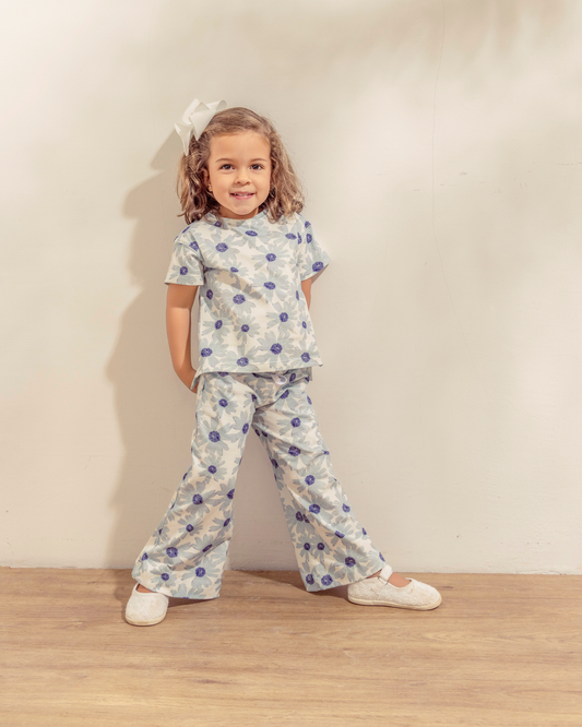 Pantalon Nara Flores Azul