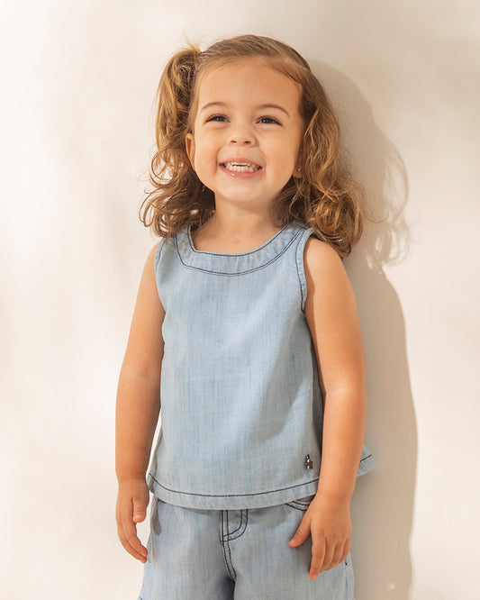 Blusa Pao Denim Celeste