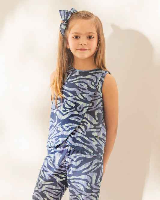 Blusa Kiara Print Azul Y Aqua