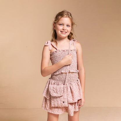 Short pollera broderie rosa