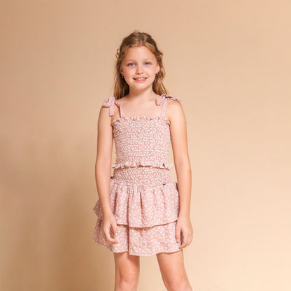 Top Engomada broderie rosa