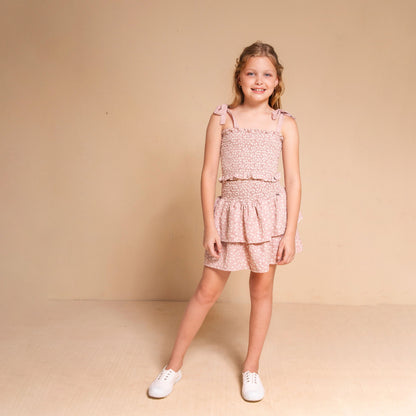 Top Engomada broderie rosa