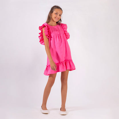 Vestido Ines Lino Rosa