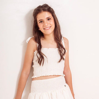 Top Engomada broderie natural