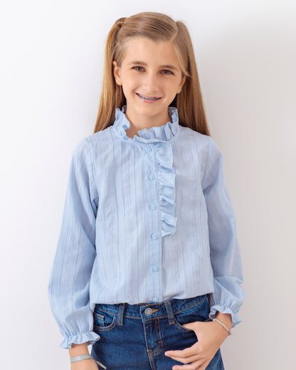 Blusa Volados Rayas Celestes