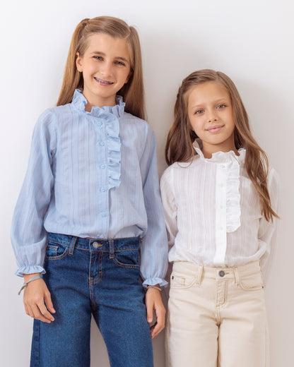 Blusa Volados Rayas Celestes