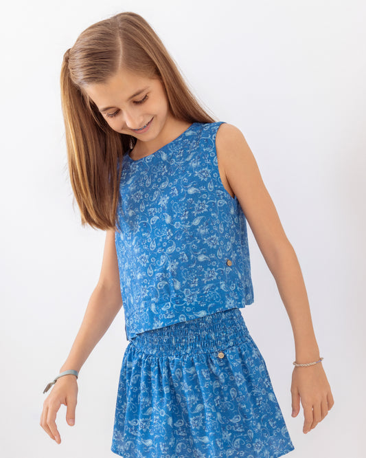 Blusa Bruna Floral Azul Denim