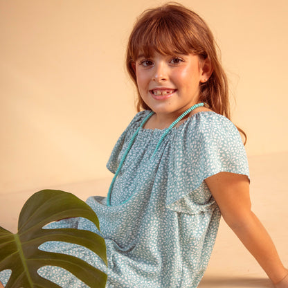 Vestido Juana verde con hojas natural