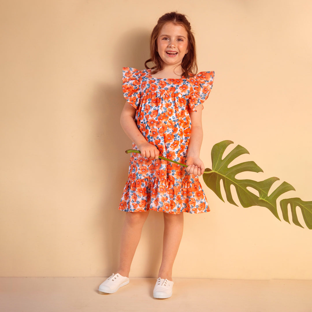 Vestido Canesu flores coral