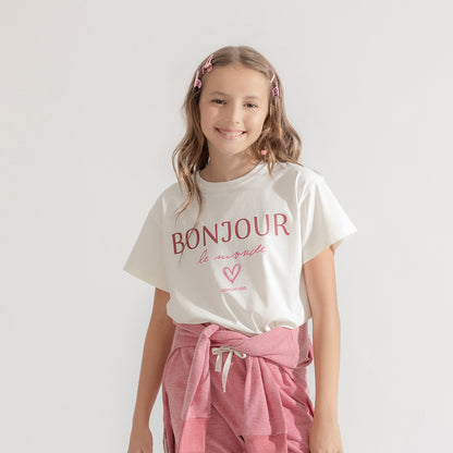 Remera Bonjour wild natural manga corta