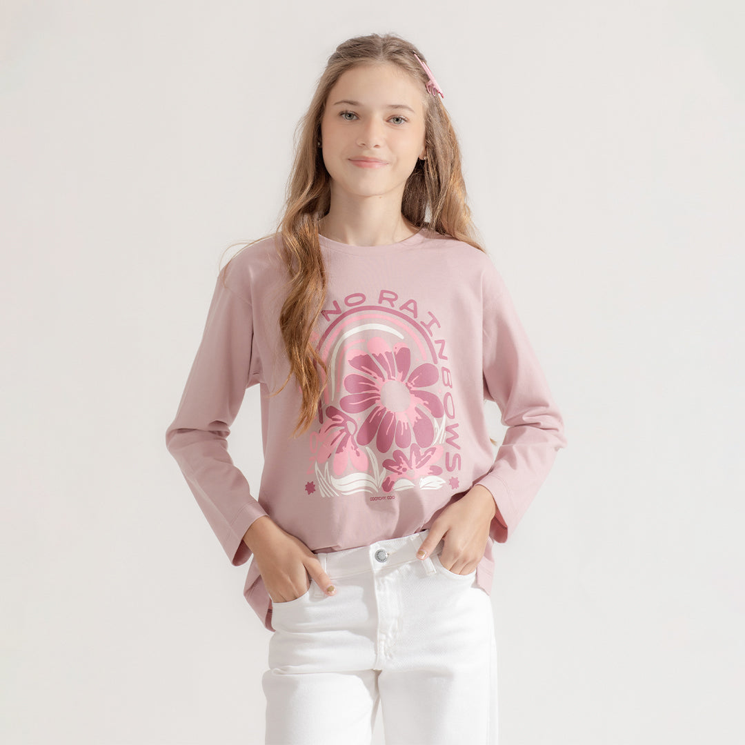 Remera Frutas Flores Rosa Manga Larga