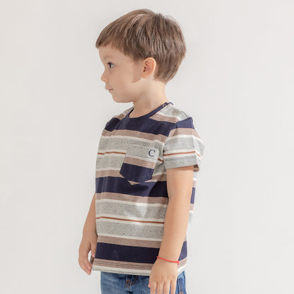 Remera rayas azul y gris