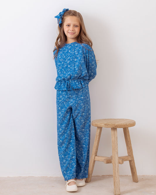 Pantalon Pau Floral Azul Denim