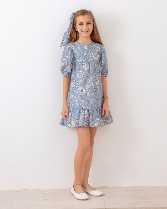 Vestido Marta Flores Azul Vintage