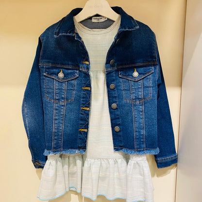 Campera jeans azul con flecos