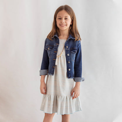 Campera jeans azul con flecos