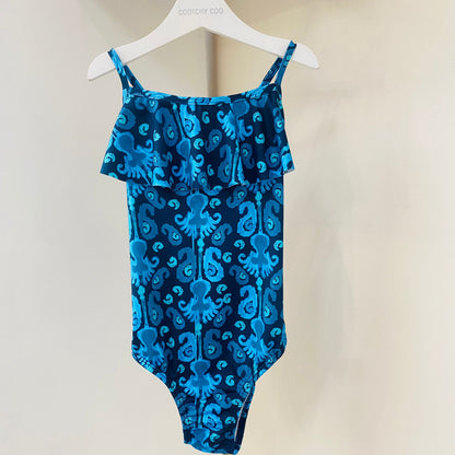 Malla con volados etnica estampado azul