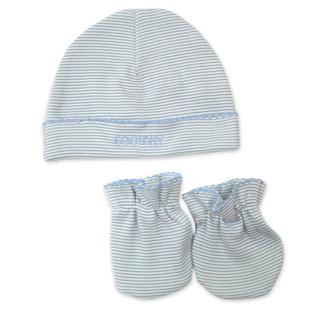 Set Gorro y Manopla Rayas Celeste